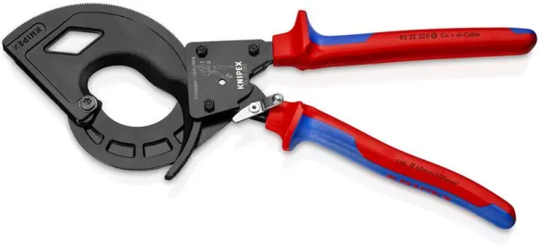 Knipex Kabelschneider (Ratschprinzip, 3-stufig) schwarz atramentiert, mit Mehrkomponenten-Griff 320 mm